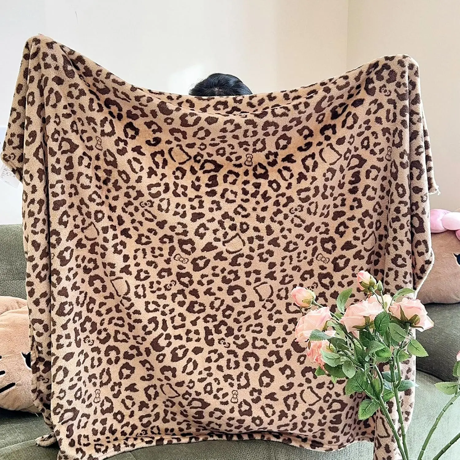 Brown Leopard &  Print Fuzzy Flannel Blanket, Double Sided Ultra Cozy Super Soft Lightweight  Throw Blanket for Sofa, Couch, Bed, 50" x 60" inches