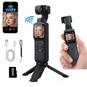 4K Pocket Camera for Vlogging, 75mp Handheld Camera with 330° Rotating Lens, Rechargeable Vlog Camera, Wireless, 64g TF Card, 1.72" Touch Screen, Face Tracking, Tripod Included