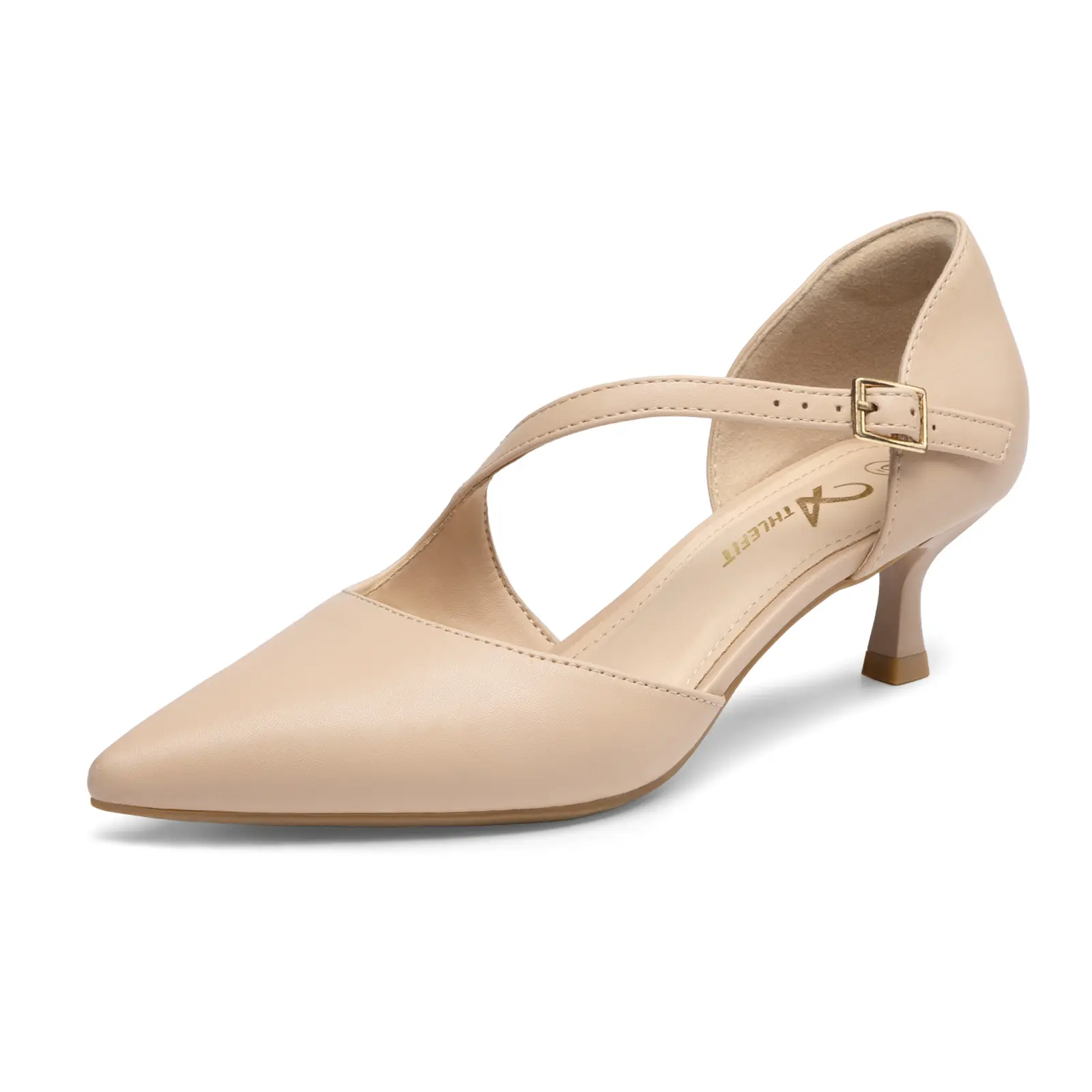 Athlefit Women's Low Kitten Heel Pumps Dress Shoes | Closed Pointed Toe, 2-inch Heel Height, Adjustable Cross Strap, Ideal for Daily Wear Office Work Wedding Party