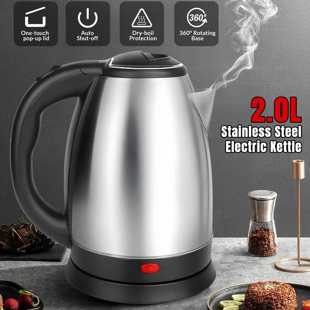 【BackToSchool】Portable 2L Electric Kettle 110V 1000W Fast Boiling, Easy Press Lid Anti-Leak Spout, Ideal for Daily Water Boiling at Home Dorm Office
