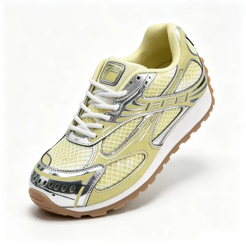 Men’s Casual Athletic Street Sneakers - Breathable Silver Metallic Mesh Upper, Retro Gum Sole, Synthetic Fabric, Graphic Trainer Shoes, Men’s Shoes, Daily Commutes, Fashion Ootd Matching, Metallic Silver, Reflective Silver