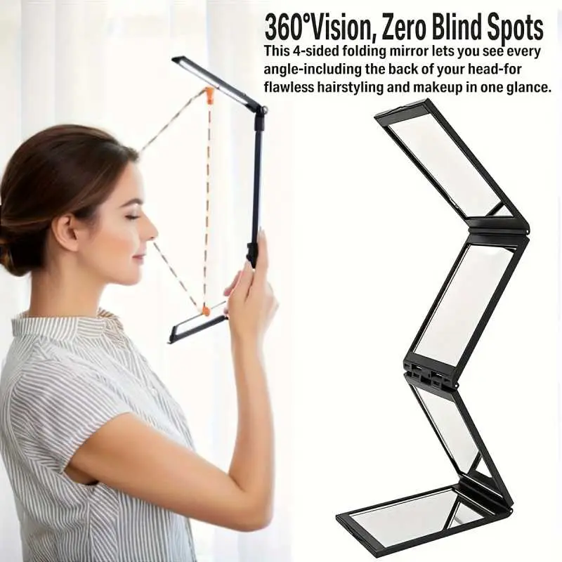 4-Sided 360-Degree Rotatable Handheld Makeup Mirror - High-Definition Home Decor Mirror with Panoramic Rear-View, Portable Easy-to-Store for Hair Cutting, Facial Trimming, Mirrors