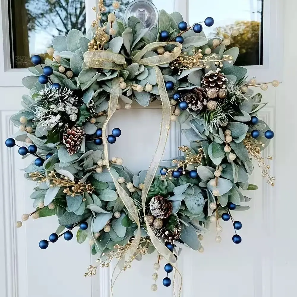 Christmas Bunny Ear Leaf Wreath, Pinecone Berry Fall Door Hanger, Indoor Outdoor Farmhouse Decor, Holiday Christmas Thanksgiving Ornament