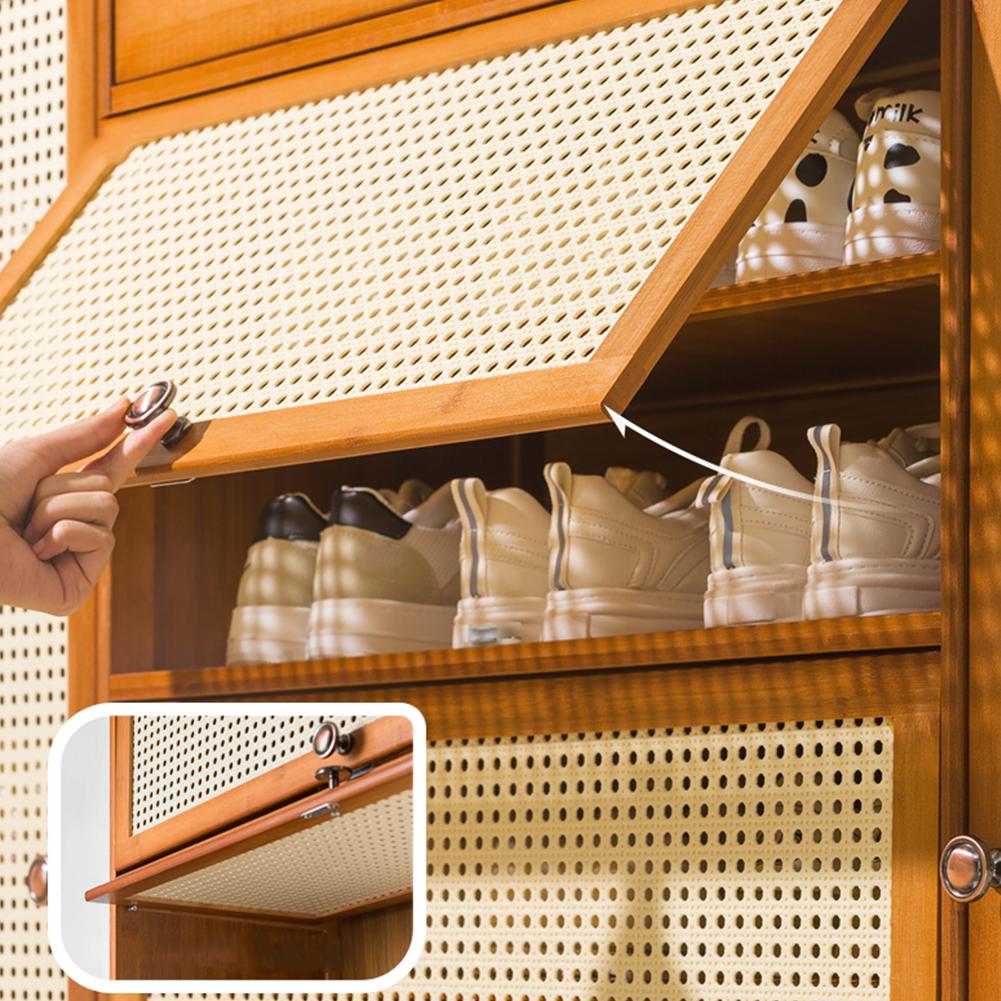 Tipping Bucket Shoe Rack Organizer with 2 Flip Drawers & Door Entryway Narrow Shoe Storage Cubby 7-Tier Bamboo Free Standing Shoe Storage Shelf for Closet Hallway Entryway