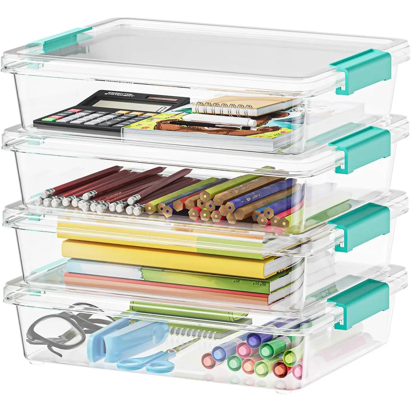 6 Qt Plastic Storage Bins with , Clear Sensory Bin Craft Organizers and Storage, Stackable Art Containers for , Office and School Supplies, 4 pack
