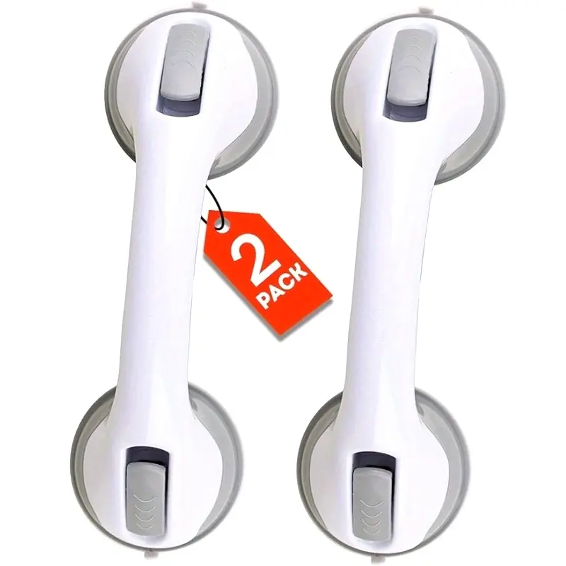 2-Pack No-Drill Suction Cup Bath Safety Handrails - Ergonomic Handle Elderly Support Rods, Durable Plastic Shower & Bathtub Support Handles, Modern White Design for Glass Doors & Sliding Doors, Easy Installation | Modern Home Accessories | Rugged Structur