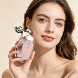 Electric double-ball roller microcurrent vibration for removing wrinkles and rejuvenating skin V-shaped face facial penetration beauty massage device Household facial lifting penetration instrument Face and eye massage EMS roller beauty device