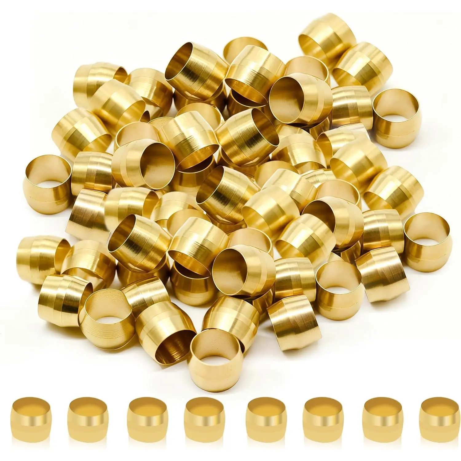 100 count Brass Compression Sleeves Ferrules for Tube OD 1/4", Hose Compression Fitting Brass Ferrule for DOT Air  Lines, Water, , Oil