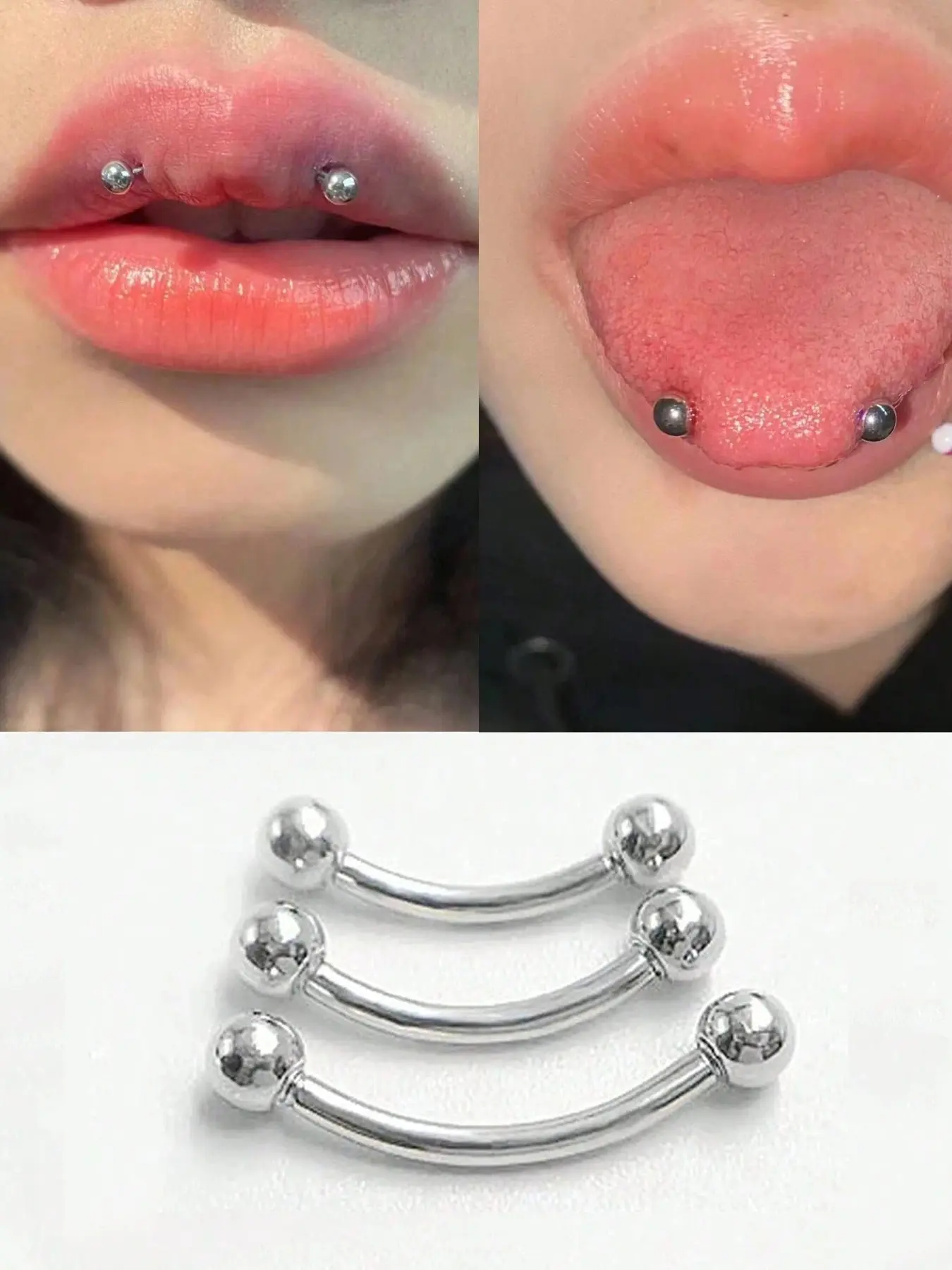 Stainless Steel Tongue Piercing Jewelry, Body Piercing Jewelry, 16g Curved Barbell for Tongue, Lip, Eyebrow, Banana Bells, Daily Wear, 14mm/16mm/18mm