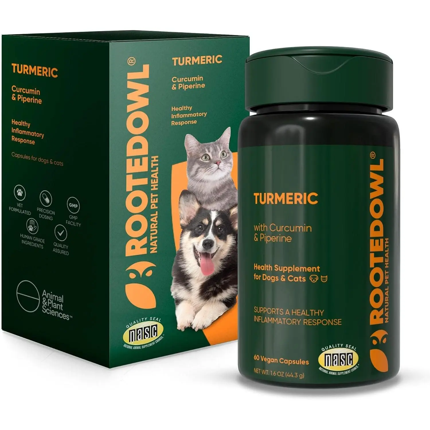 Supplement for Dogs and Cats with Curcumin, Piperine and Vitamin C for Anti-Inflammatory Relief - 60 Count