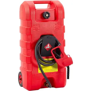 15 Gallon Gas Can, Fuel Tank Container with Fluid Transfer Manual Siphon Pump & 10FT Hose, Portable Diesel Gas Storage Caddy with Wheels for Car, ATV, Weeder, Boat