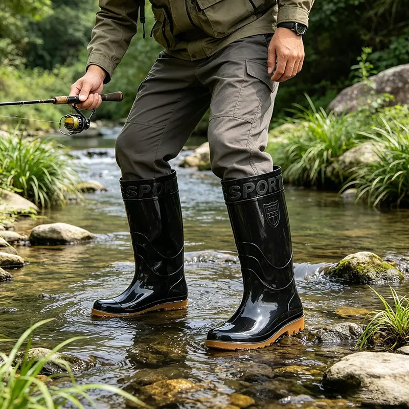 Fashionable Women's Knee-High Rain Boots, Durable Textured Sole, Ideal for Outdoor Camping, Fishing, Car Washing, Comfortable Waterproof Shoes, Footwear