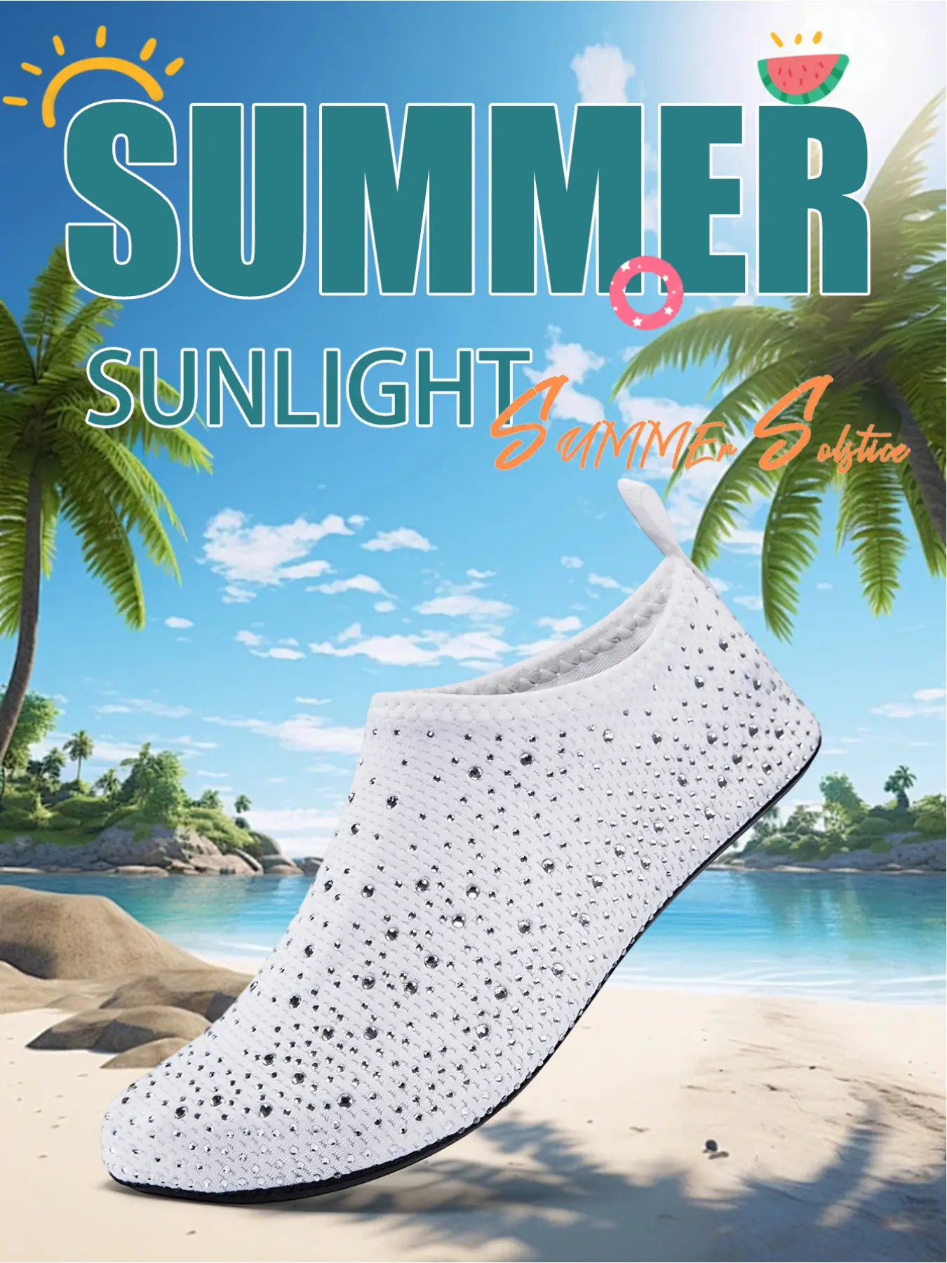 Women Sparkly Rhinestone Water Shoes, Quick Dry Non Slip Aqua Socks, Stretchy Breathable Barefoot Beach Swim Pool Yoga Surfing Shoes with Shiny Crystals, Beach Footwear