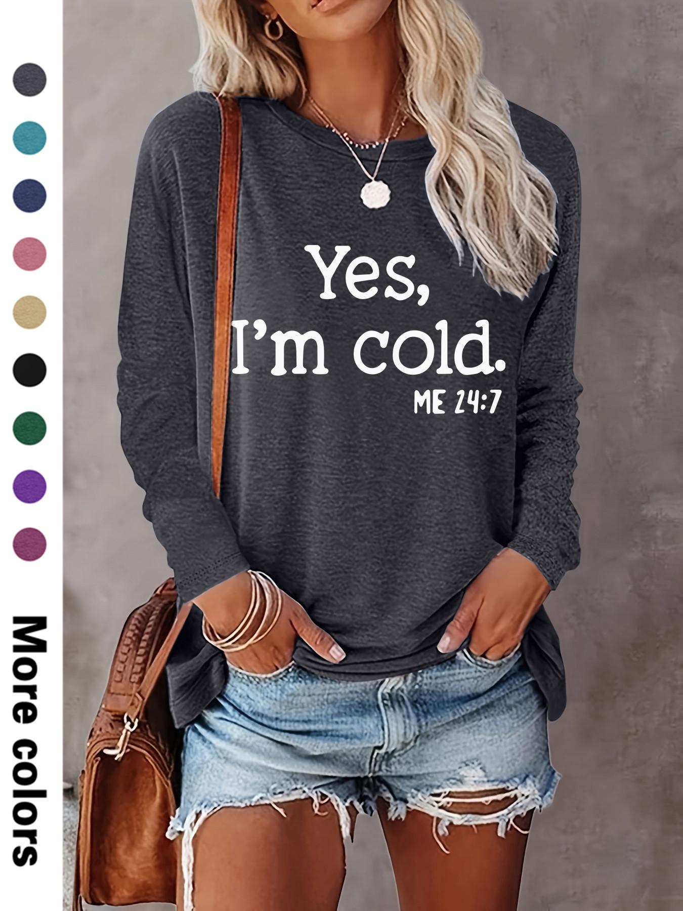 Women's Letter Print Round Neck T-shirts, Casual Long Sleeve Crew Neck T-shirts for Spring & Fall, Fashion Women's Top for Daily Wear