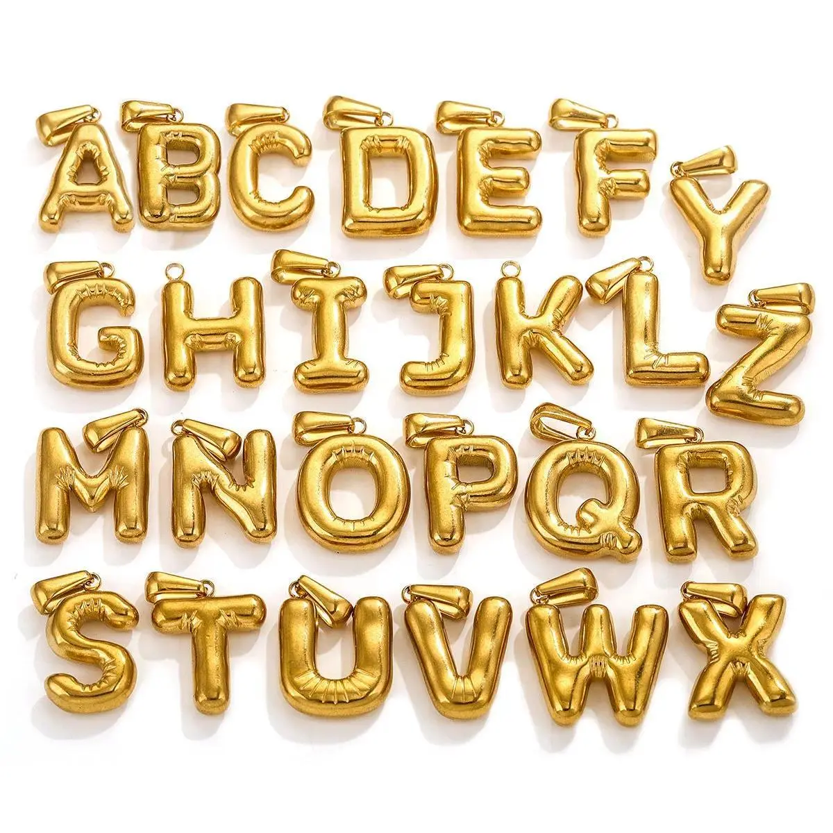 Women's Stainless Steel Cute Bubble Letter Alphabet Detail Pendant - 26 A-Z Character Bead Charms, Fashion DIY Jewelry Gift Accessories