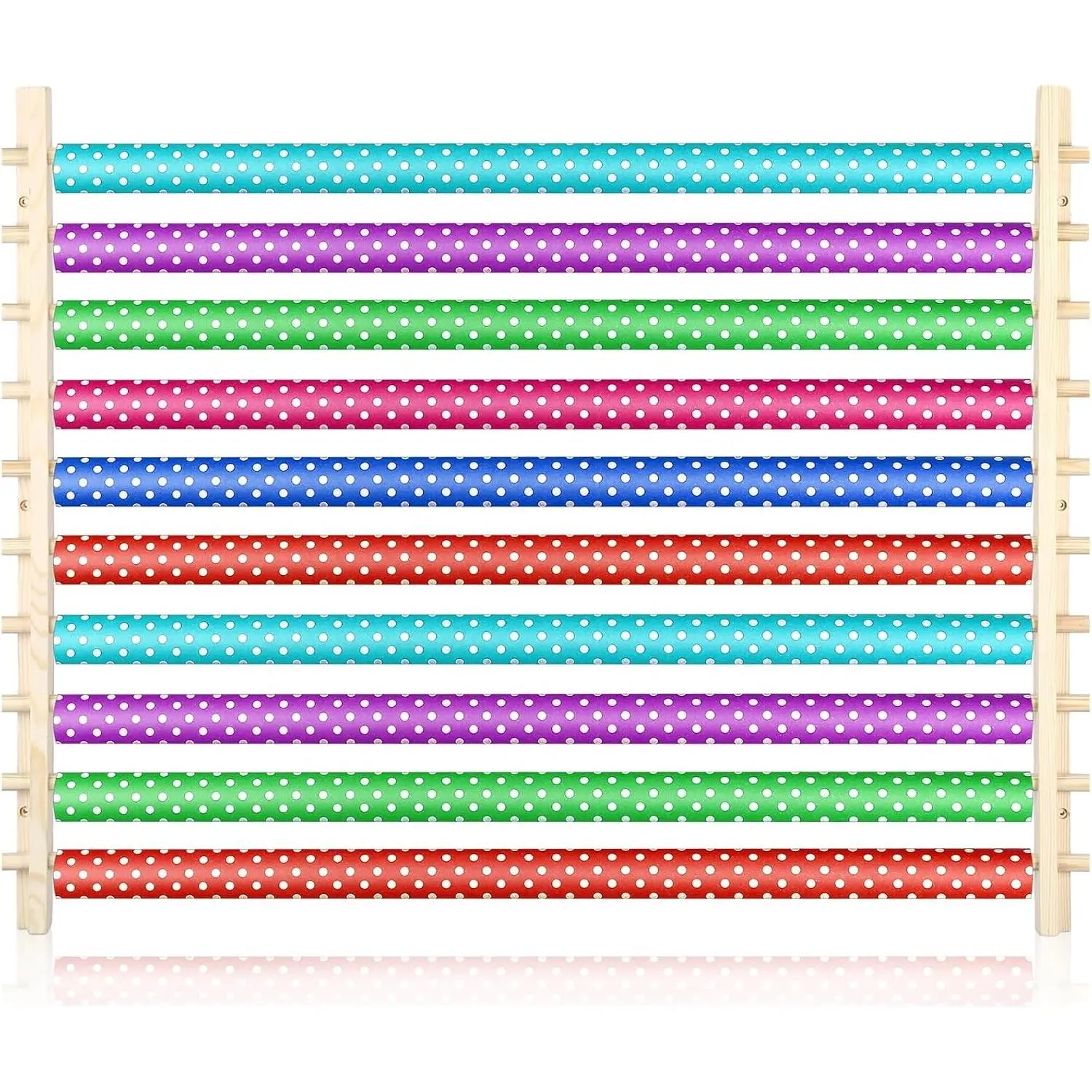 10-Tier Wood Frame Ribbon Holder Organizer Rack for Crafters, Multi-Use Wall-Mount Wrapping Paper Display, Easy Setup Large Gift Wrapper Storage (Home Supplies)