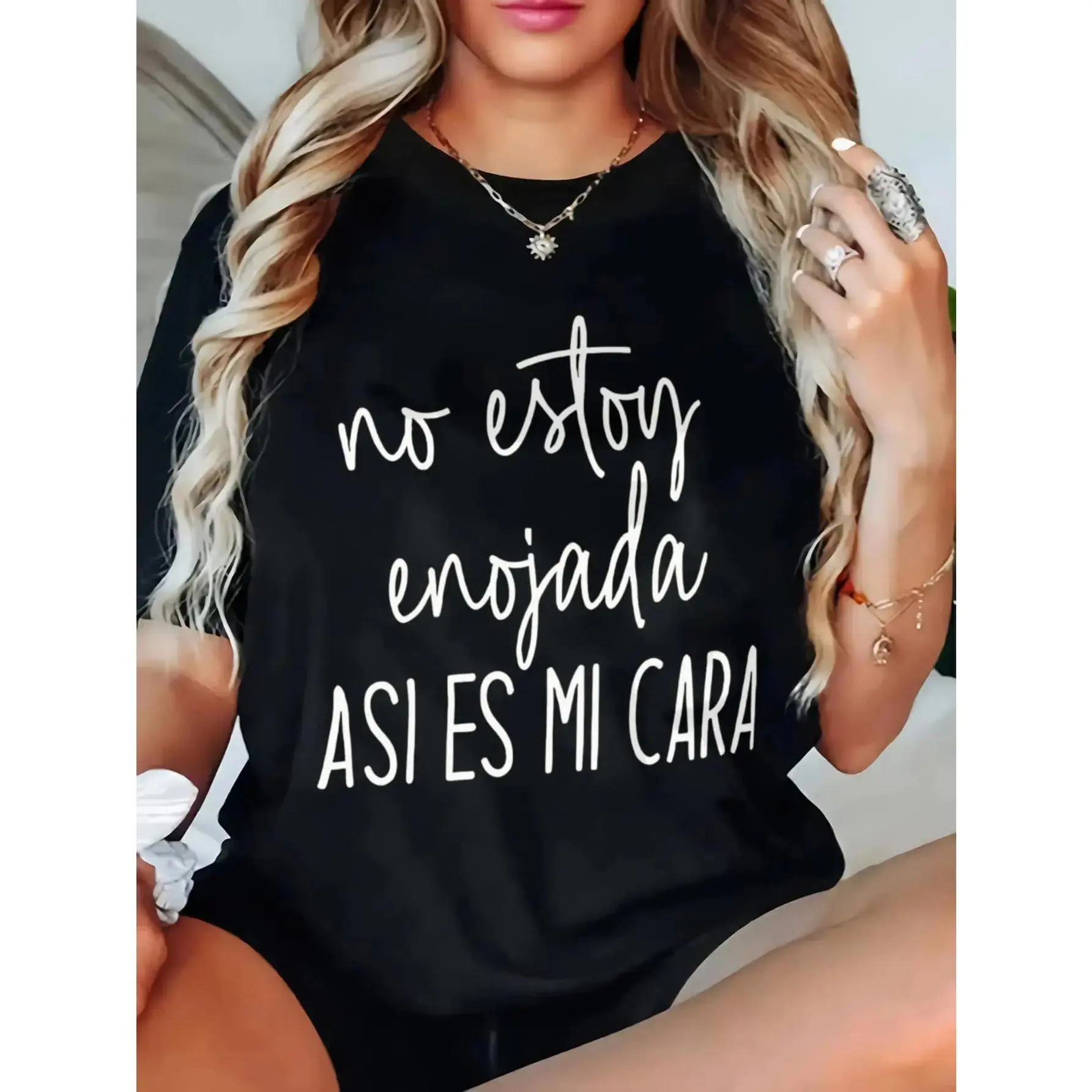 Raglan Sleeve Black No Estoy Enojada Spanish Quote Casual Tee Summer  Short Sleeve T-Shirt Unisex USA Made Cotton Fabric Breathable Everyday Fit Minimalist Style