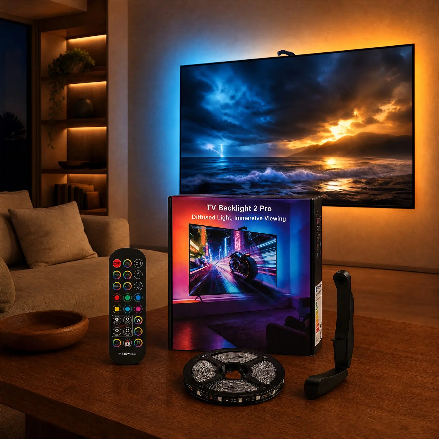 High-end TV background light, TV Screen Color Sync Camera LED Backlight Kit with Remote Music Mode, Tv Led Lights