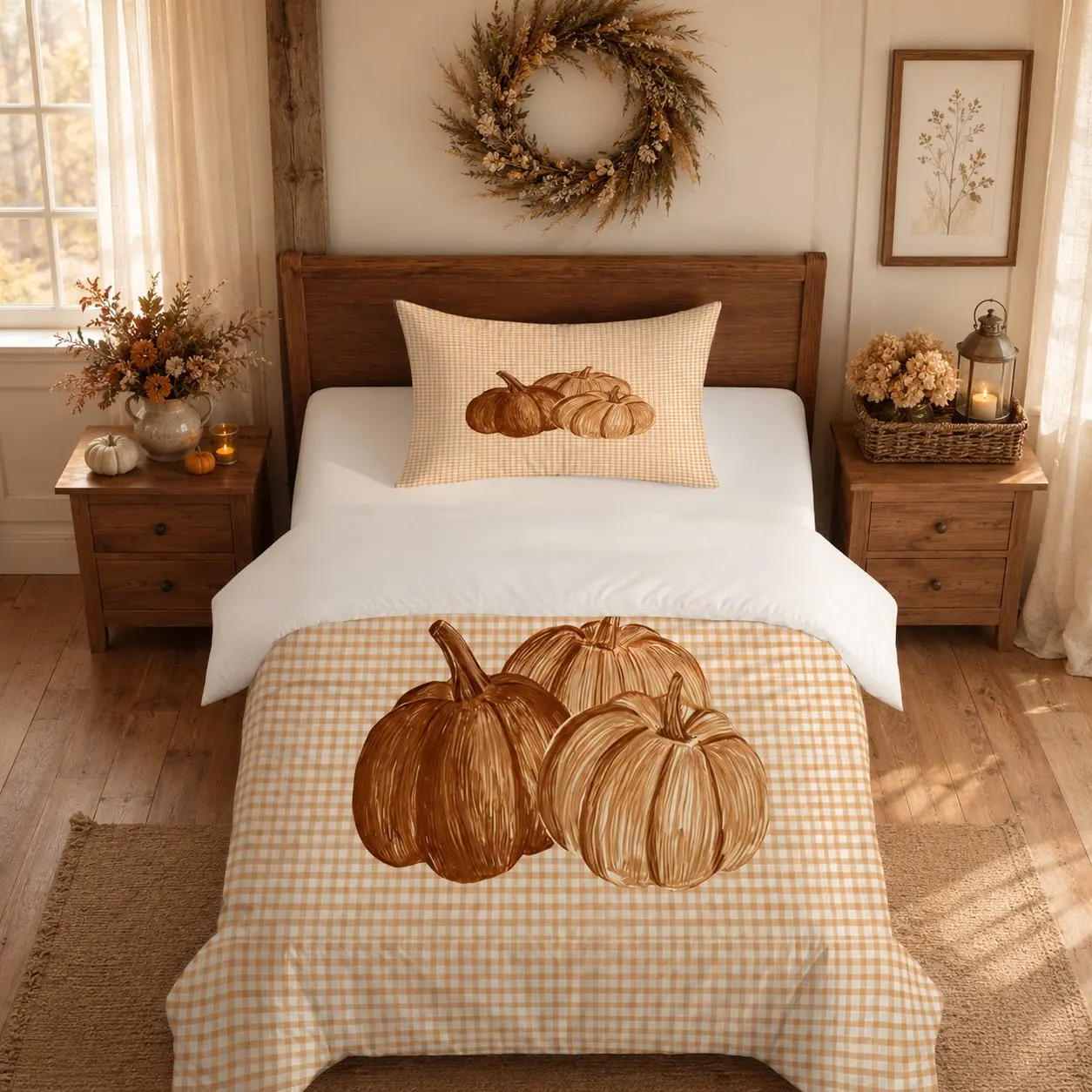 2/3 Pieces Pumpkin Autumn Themed Duvet Cover Set (1 Duvet Cover + 1/2 Pillowcases, No Inserts Included), Digitally Printed Soft Microfiber Duvet Cover, Perfect for Bedroom, Dorm and Home Autumn Harvest Decor
