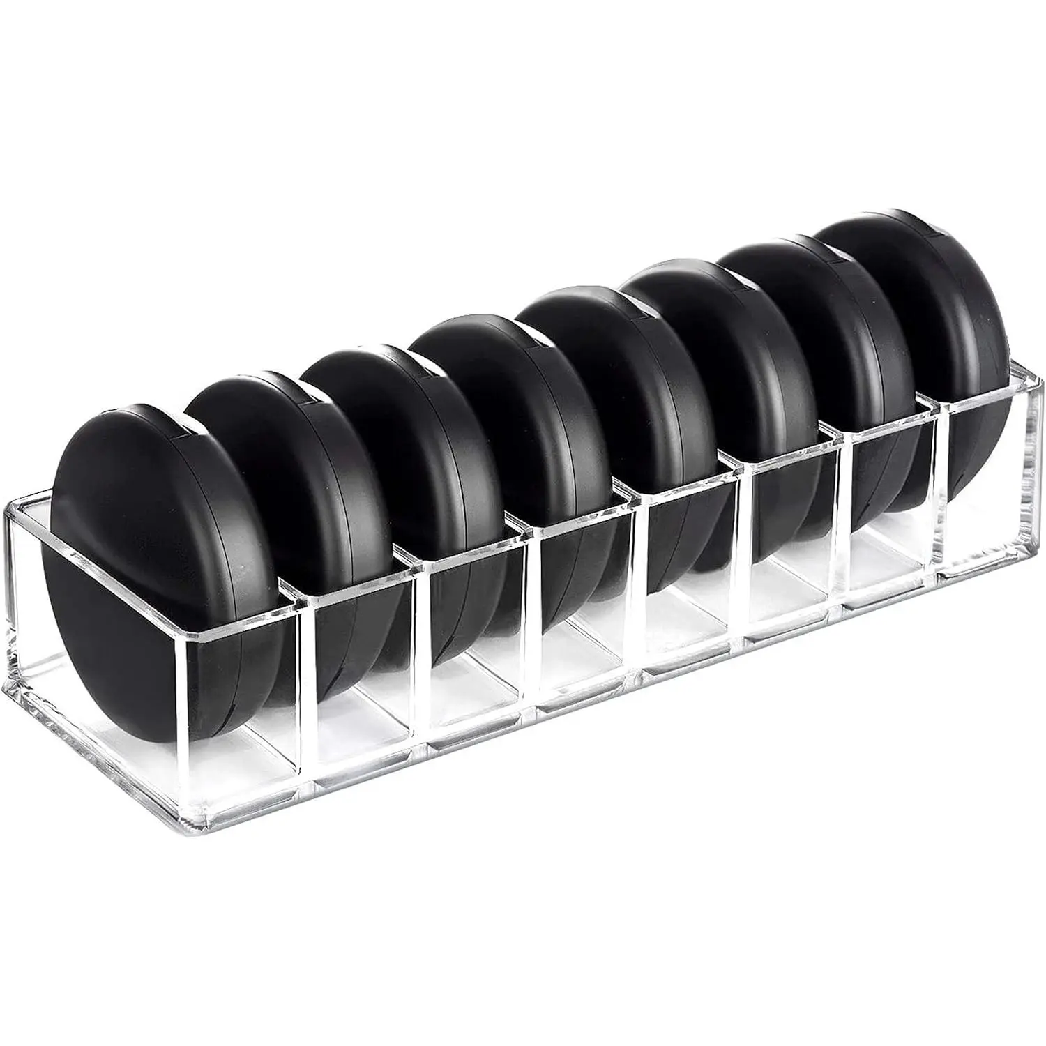 Clear Acrylic Makeup Compact Organizer, 8 Spaces Vanity Organizer Stand Eyeshadow Pallet Storage for Lipstick Bronzer Powder Highlighter, Skincare Cosmetic Display Cases for Bathroom