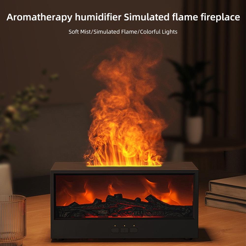 Desktop Fireplace with Atmosphere Light Portable Simulation Heater for Bedroom Home Office Decorations Creative Ornaments Eco-friendly PP Material Colorful LED Flame Aroma Diffuser