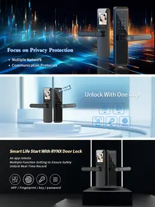Smart door locks, biometric keyless entry locks, with app, remote unlocking, keyless entry locks, fingerprint door locks, with numeric keypad, IC card, virtual PIN, and wide-angle camera; suitable for homes, rental properties, and offices; easy to install