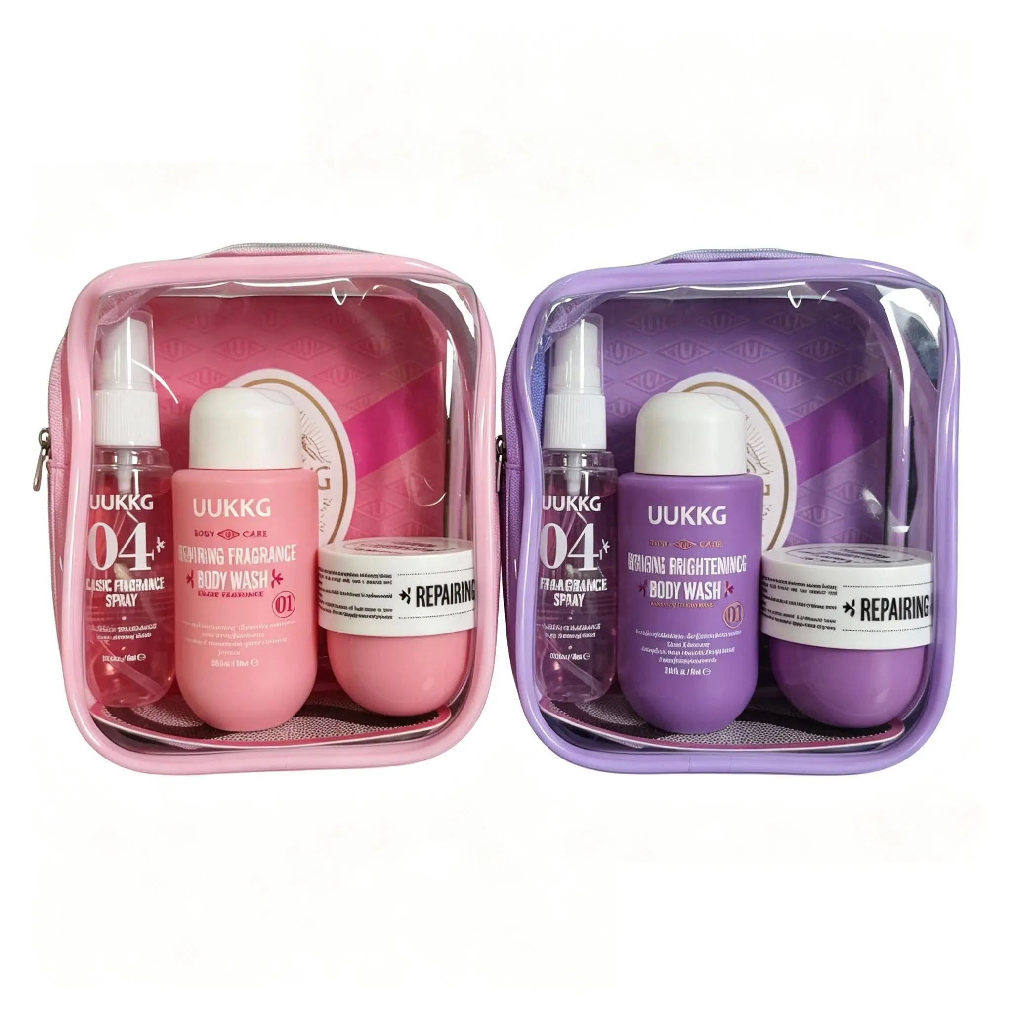 UUKKG Bath & Body Travel Gift Set （3 in 1）｜Fragrance  Shower Gel + Body Lotion + Fragrance Mist｜Brightening, Repairing, Moisturising, Long-Lasting Scent｜Transparent Toiletry Bag, Mini Travel Size｜Gift Set