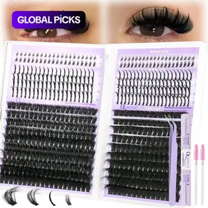 DIY Lash Extension Kit 100D+150D Volume Lash Clusters with Spikes Lash Extension Kit Bottom Lashes Wispy Cluster Eyelash Extensions Kit with Lash Bond and Seal Tweezer Brush Easy To Apply Eyelash Set