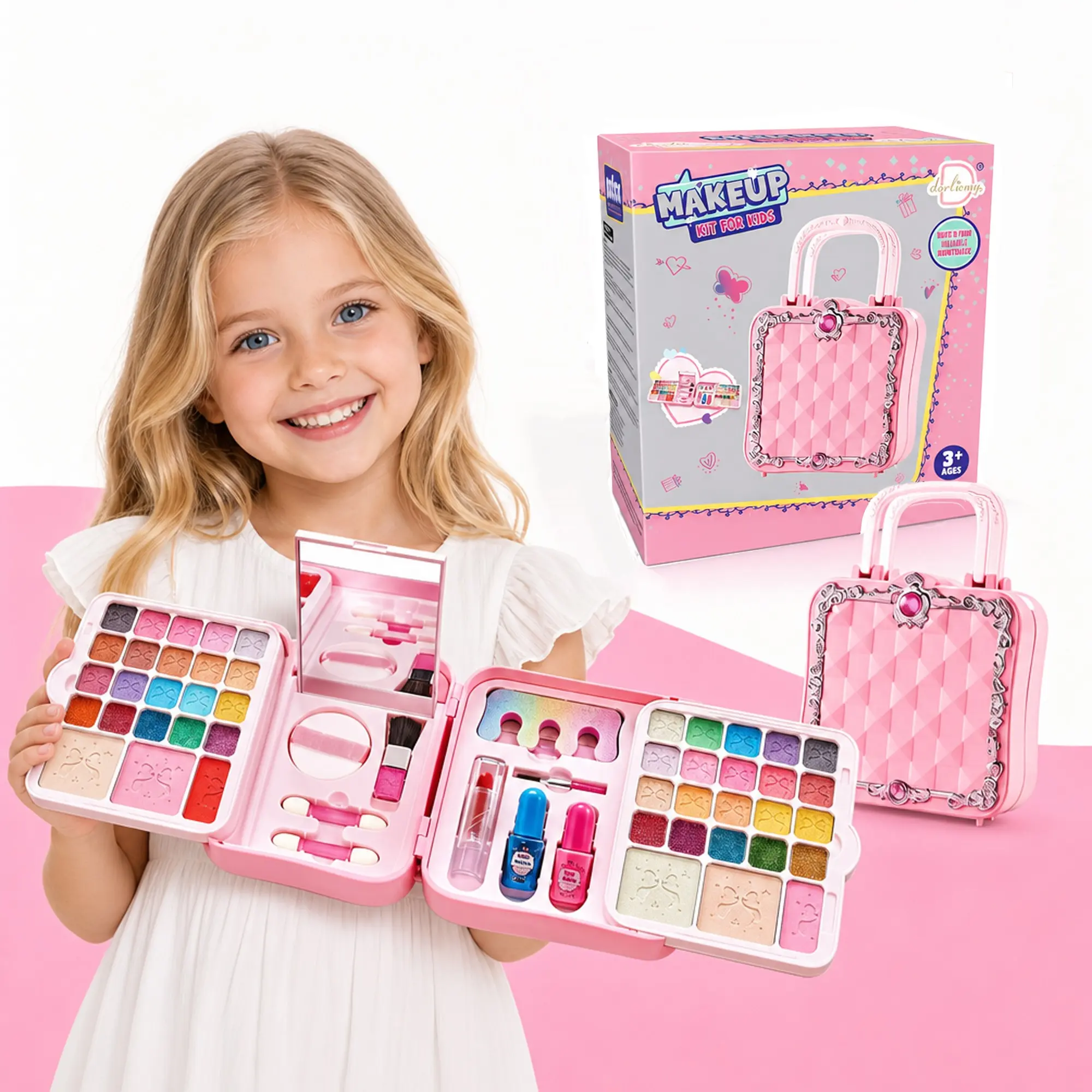 Makeup Set, Washable Cosplay Toy, Princess Role Play Gift, Elegant Box Handbag, Birthday Christmas Halloween Present for Girls 3-9 Years