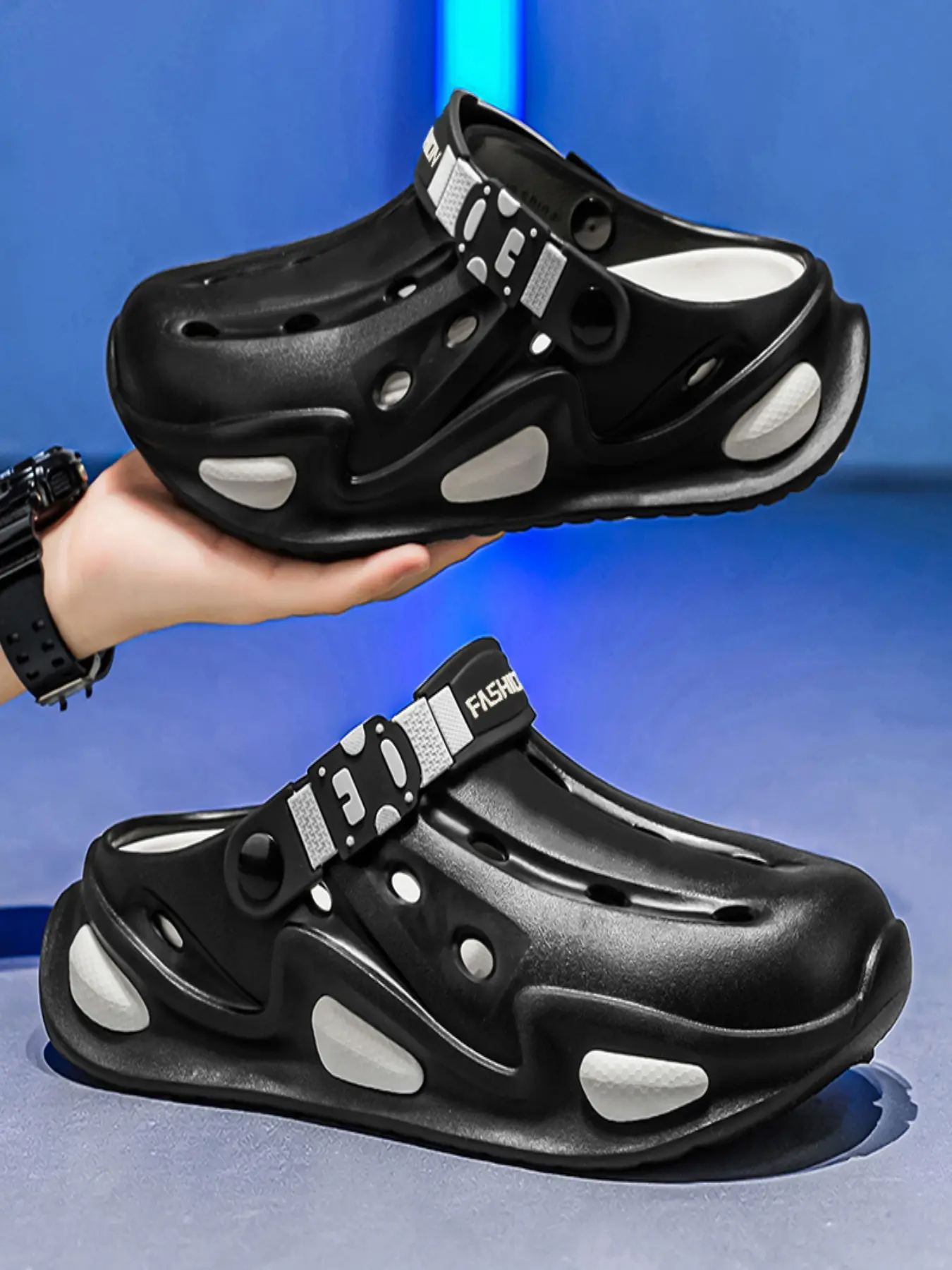 Men Fashion Platform Hollow Out EVA Clogs Footwear Adjustable Rotatable Heel Strap Non Slip Quick Dry Outdoor Beach Water Slippers