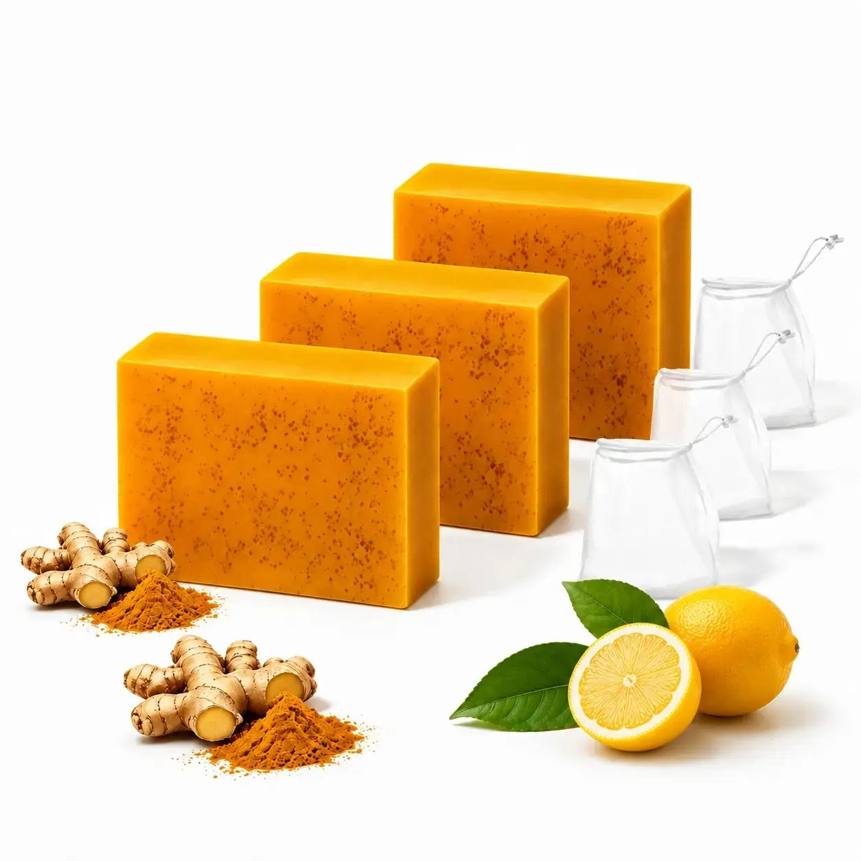 3pcs Lemon Turmeric  Kojic Acid Soap - Gentle Cleansing Formula Dark Spot Remover for Face Acne Cleanser Cream Cleansing turmeric soap Face Facial Skincare Radiant Comfort
