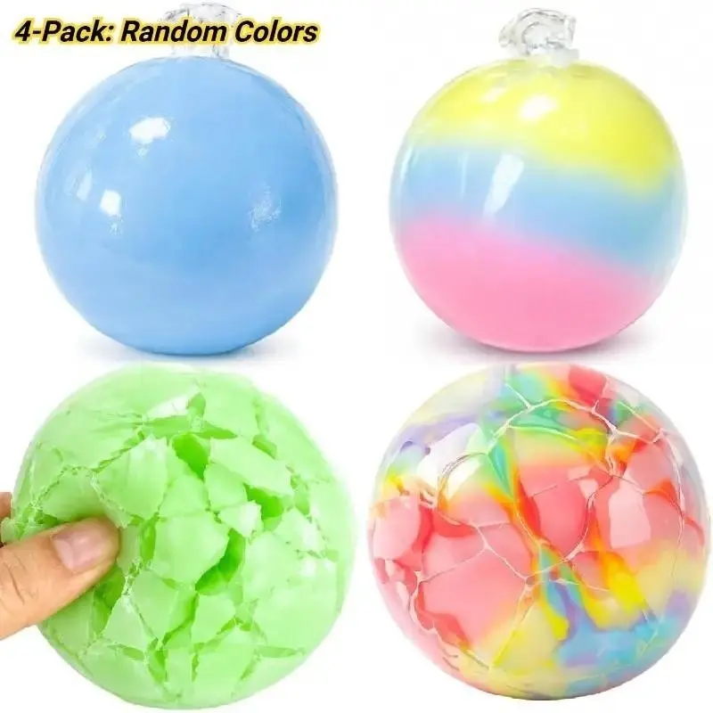 4-Pack Crispy Stress Relief Squishy Balls, Fidget Squishies, Vibrant Gradient Color, Crunchy Sound Effect, Anxiety Relief, Random Colors