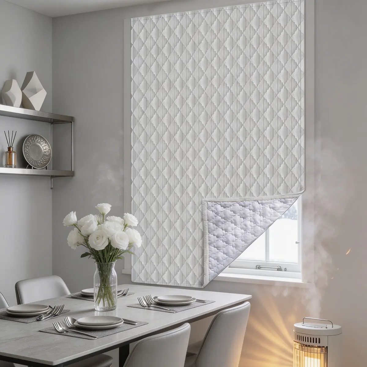 1pc Light Rhombus Quilted Roman Shade, Strong Sunblock, Insulation, Soundproofing, Suitable for Wooden Apartments, Small Homes, Minimalist Decor