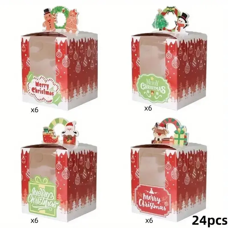 24pcs Christmas Candy Box, Holiday Themed Packaging Box, Explosive Christmas Atmosphere, Portable Gift Box, Perfect for Festive Gifting