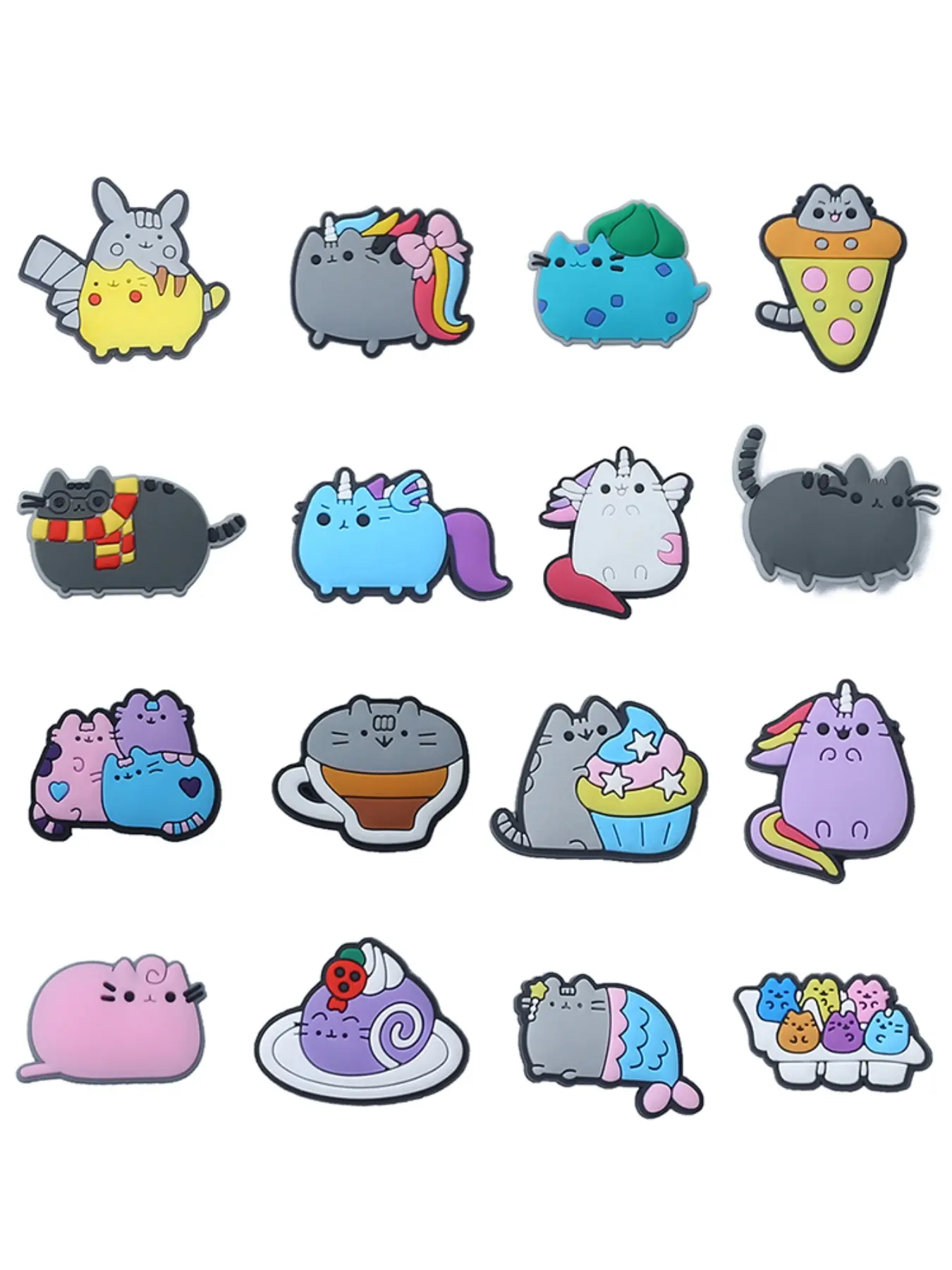 16Pcs Cartoon Pusheen Decorative Shoe Accessories, High-Quality Cute Crocs Decorations, Shoe Charm Set, Ideal Gift for Fashionistas, Perfect Christmas Present