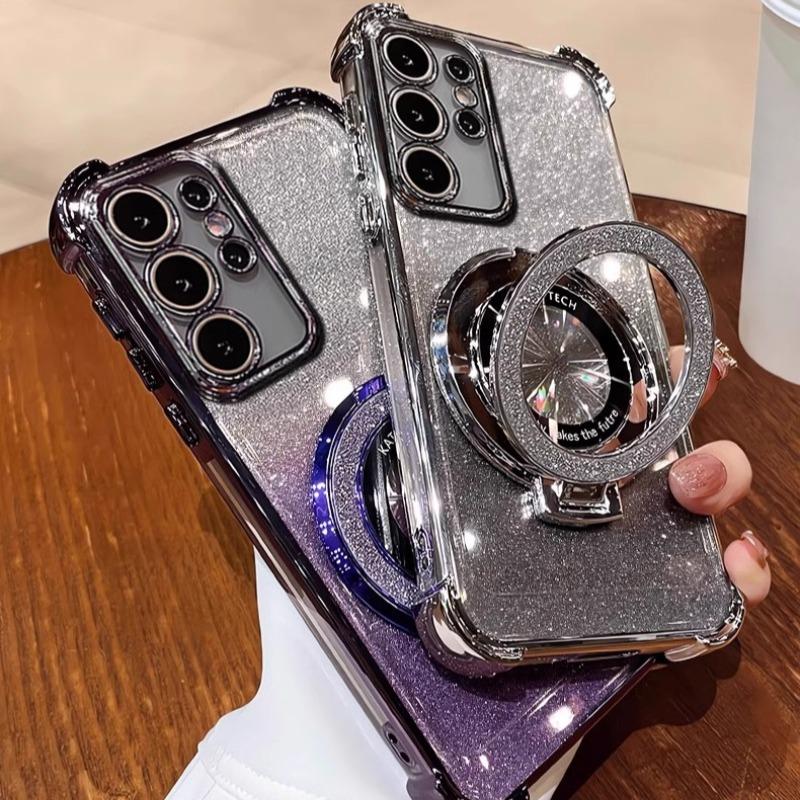 For Galaxy S25FE Case Luxury Glitter Bracket Case For Samsung S25 Ultra S24 Plus S23 A06 A16 A36 A56 A05 A15 A25 A35 A55 Cover