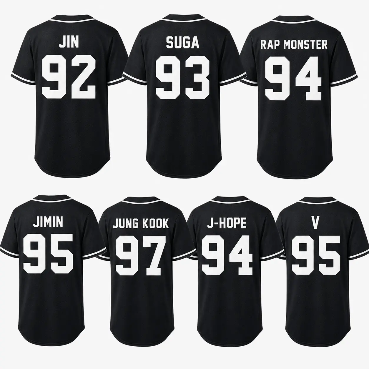 2026 K-pop Fan Printed Short Sleeve Button Down Black Baseball Jersey, Unisex Adult & Youth Sizes Casual Top Ideal For Concert Daily Matching Outfits