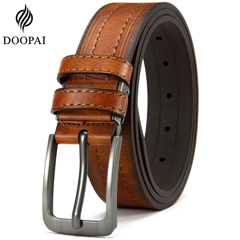 Men's High Quality PU Leather Belt Vintage Brown Belt with Alloy Buckle Classic Pin Buckle Waist Belt for Jeans Pants