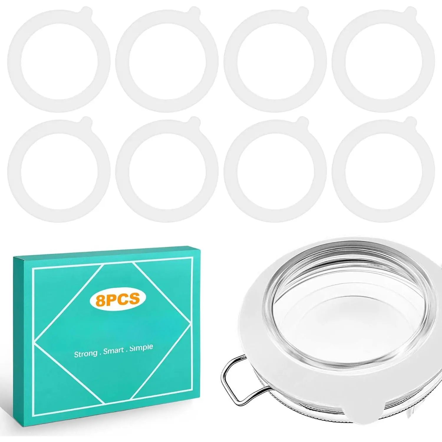 8 Pack Canning Jar Seals for Standard Mouth , Airtight  Seal ,  Rubber Gasket Ring for  Storage & Preserving, White