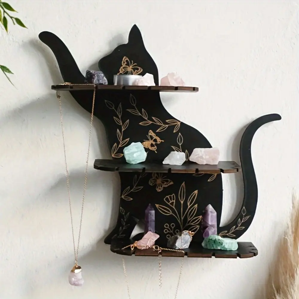 Large 3-Layer Wooden Cat Wall Shelf, Display Stand, Animal Theme Multi-Functional Wall Decor, Perfect for Home Office, Ideal Gift for Friends