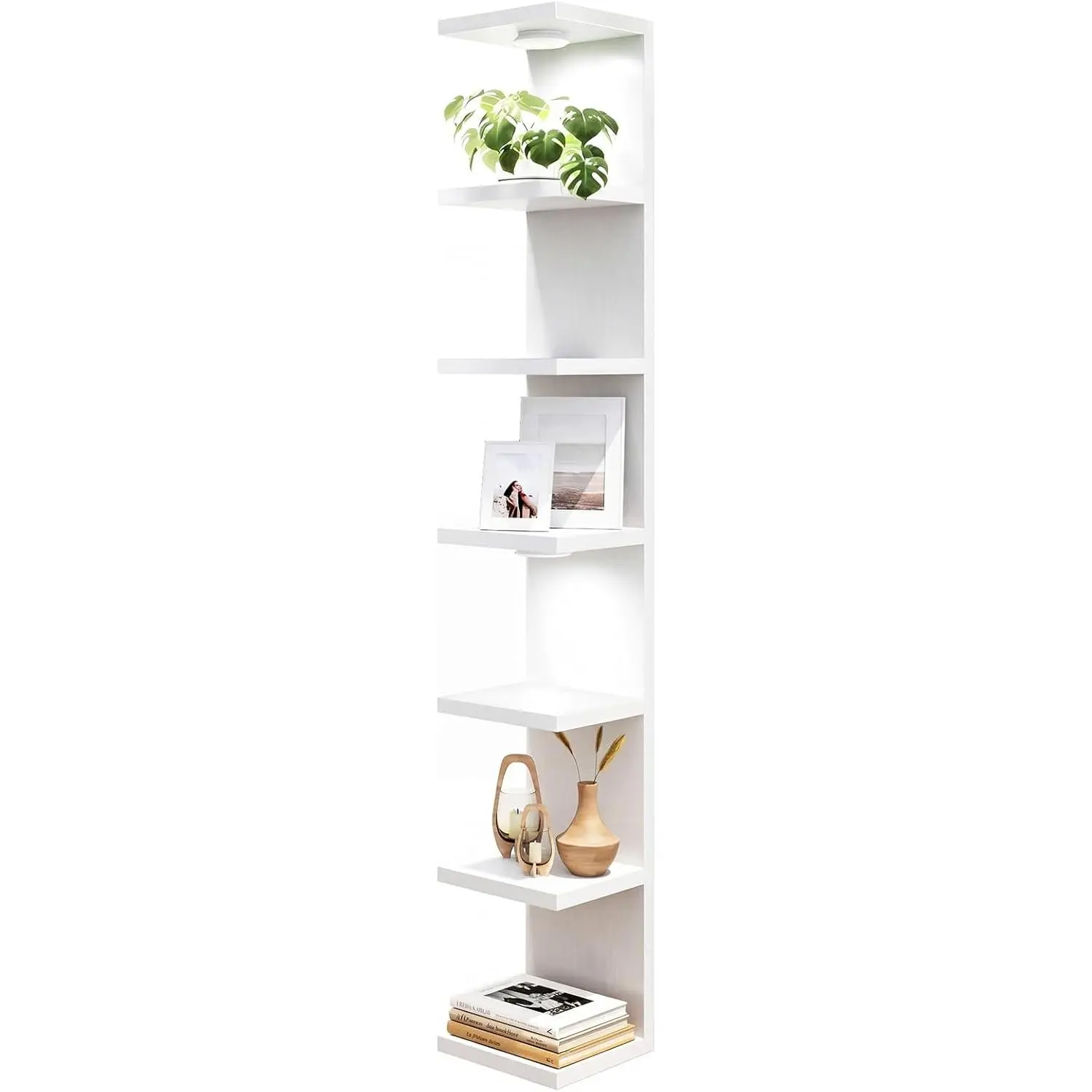 Modern 7-Tier Floating Shelves with LED Lights, White Wall-Mounted Shelf Unit for Home Storage and Decor Display, Home Decor
