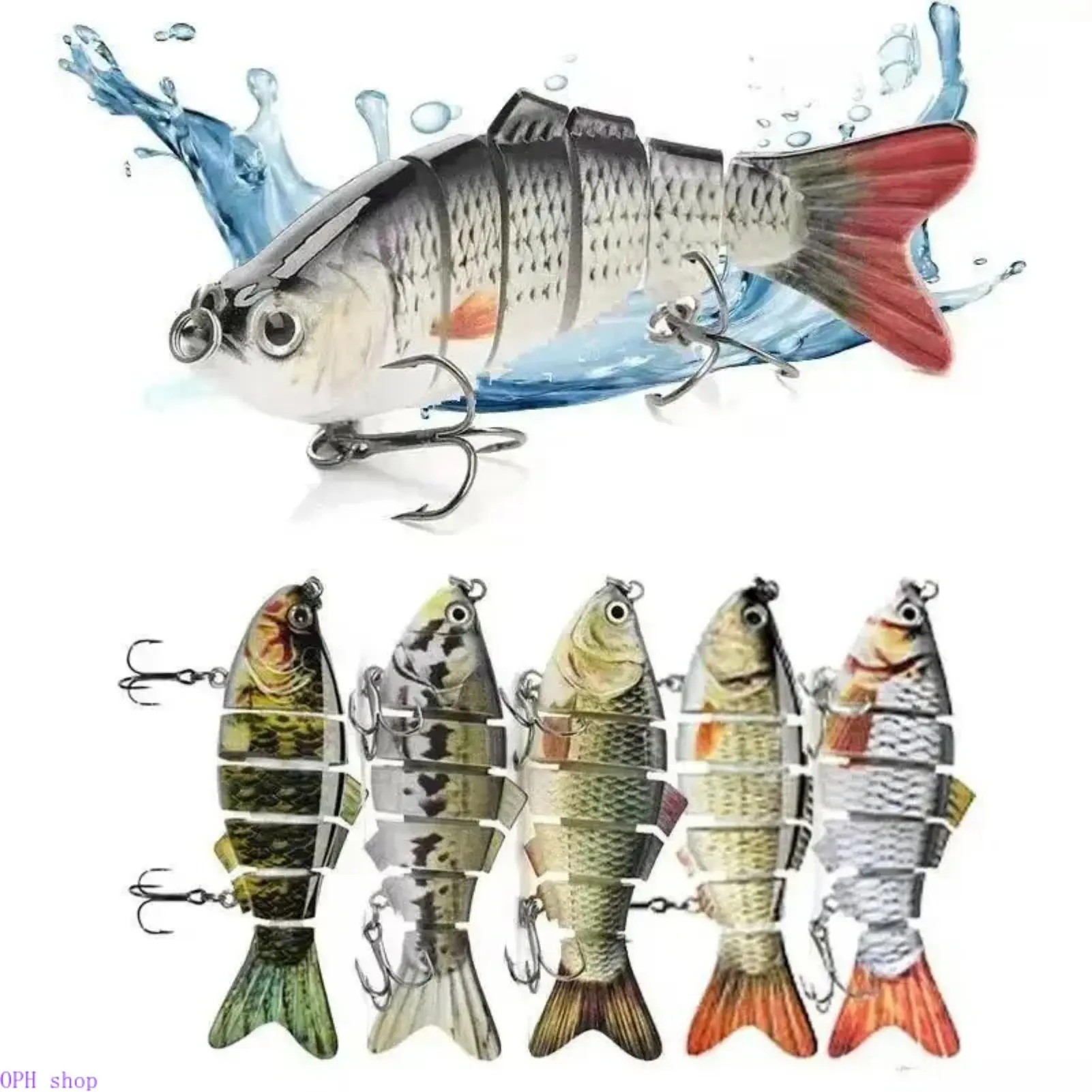 Multi-Joint Hard Segmented Slow-Sinking Swimbait Fishing Lure with Sharp Treble Hooks - Realistic Crankbait Tackle for Freshwater, Saltwater Angling