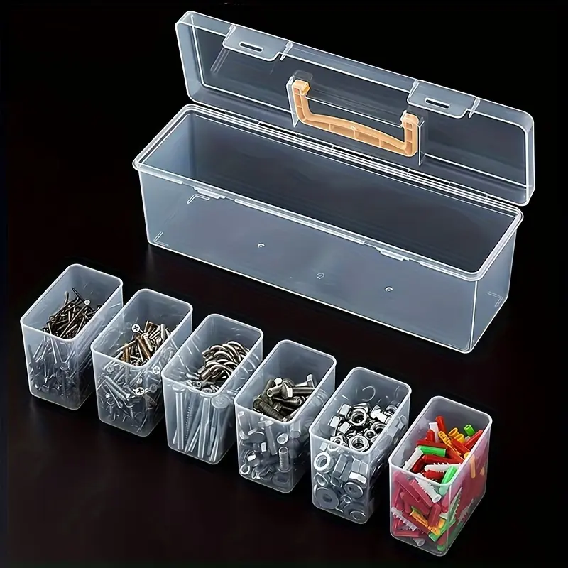 14/21Pcs Tool Parts Storage Box Set (6 Small Boxes + 1 Large Box), Multi-grid Handheld Transparent Tool Organizer Box, Portable Compartment Sorting Case for Home Screws Wrenches Hardware Accessories, Toy Storage Organizer Box