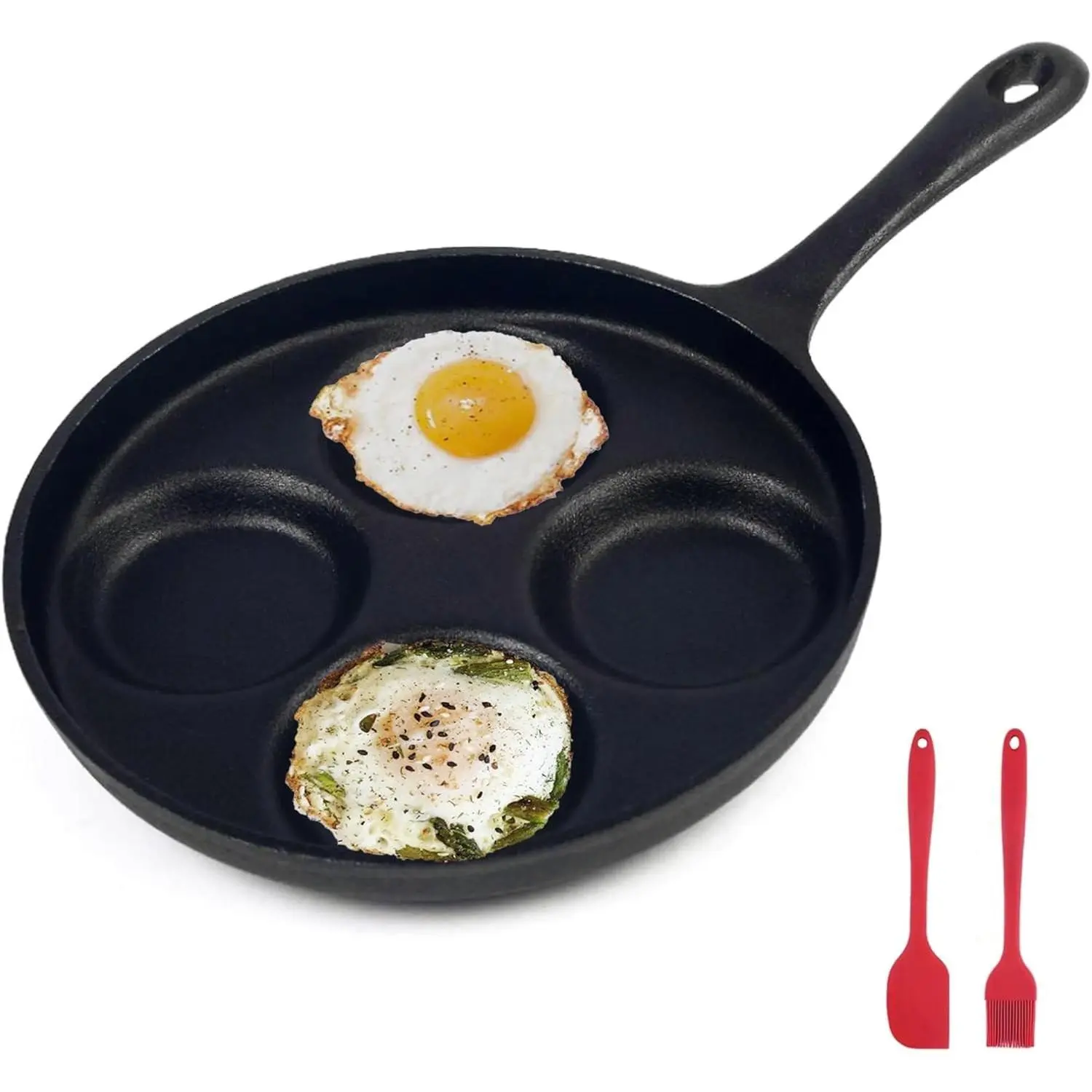 9.5" 4-Cup Cast Iron Fried Egg Pan, Pancake Burger Omelet Breakfast Griddle Skillet, Kitchen Cookware for Gas Stove & Induction Cooker
