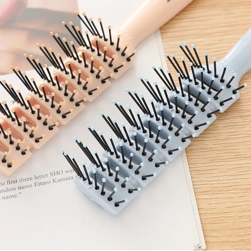 2 Piece Macaron Color New Styling Curl Comb Set, Random Colors, Round Brush + Bone Brush, Compact, Easy to Carry, No Knots