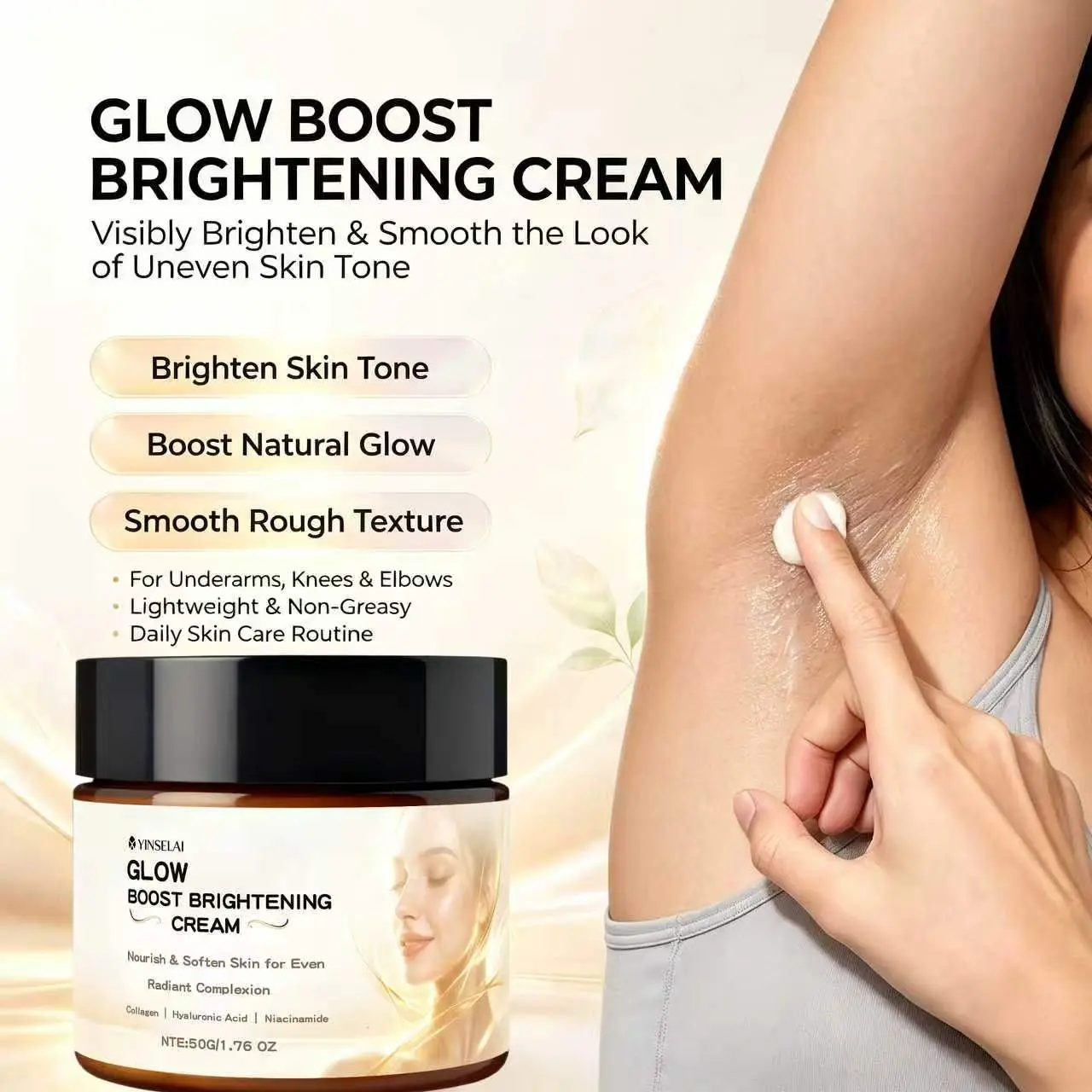 Daily Radiance Cream, Niacinamide Hyaluronic Acid Collagen, Brightening Treatment, Soft Even-Toned Skin, 50g, brightening moisturizer, Skincare Essential