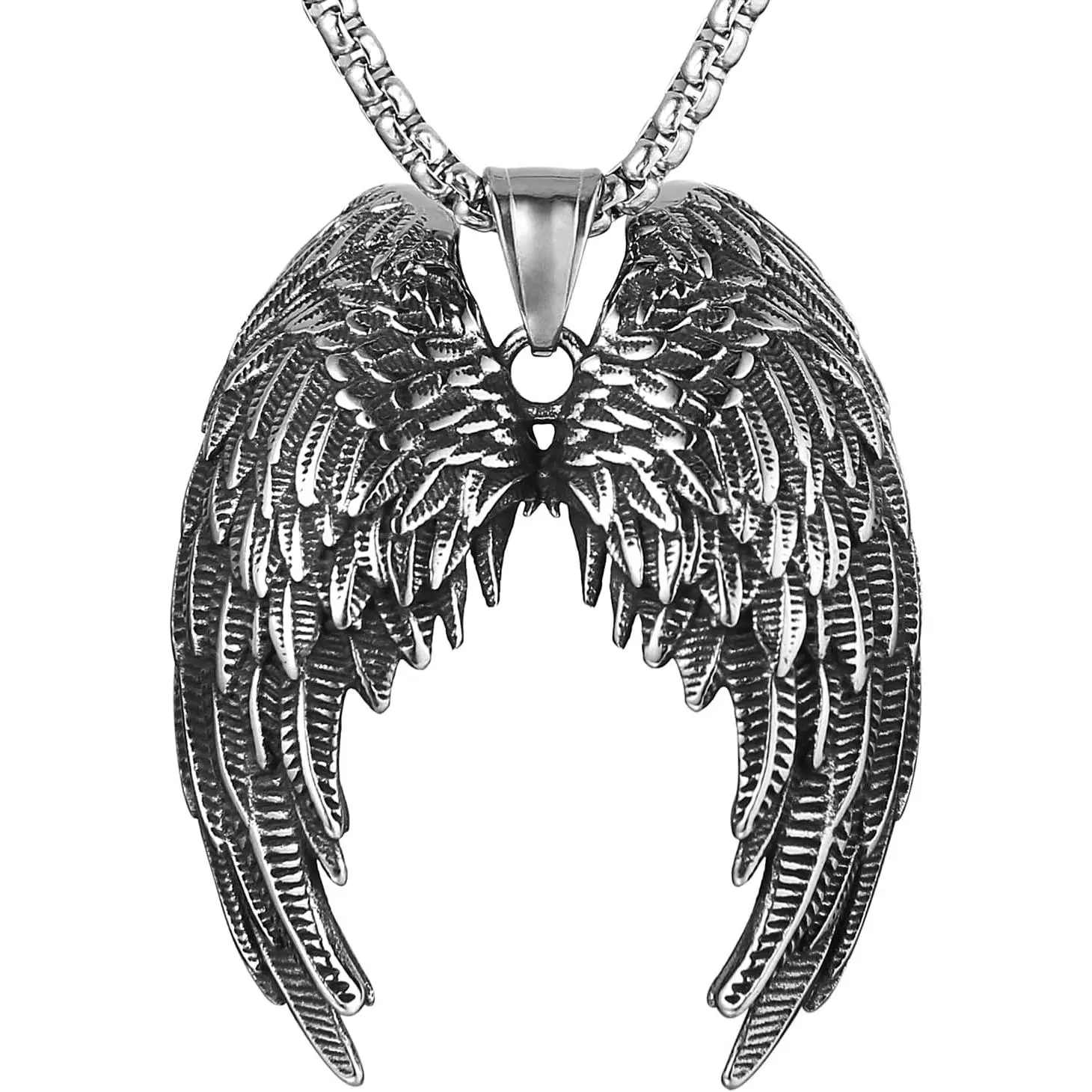 Gothic Angel Wing Feather Necklace, Stainless Steel Statement Costume Jewelry for Men & Women, Adjustable Chain Daily Fashion Accessories