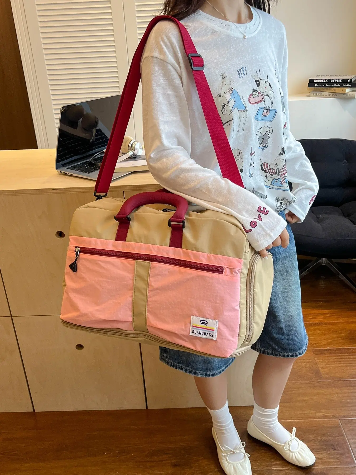 Women's Large Capacity Travel Bag, Handheld Crossbody Backpack, Shoe Compartment, Expandable Short Trip Business Waterproof Sports Luggage Organizer