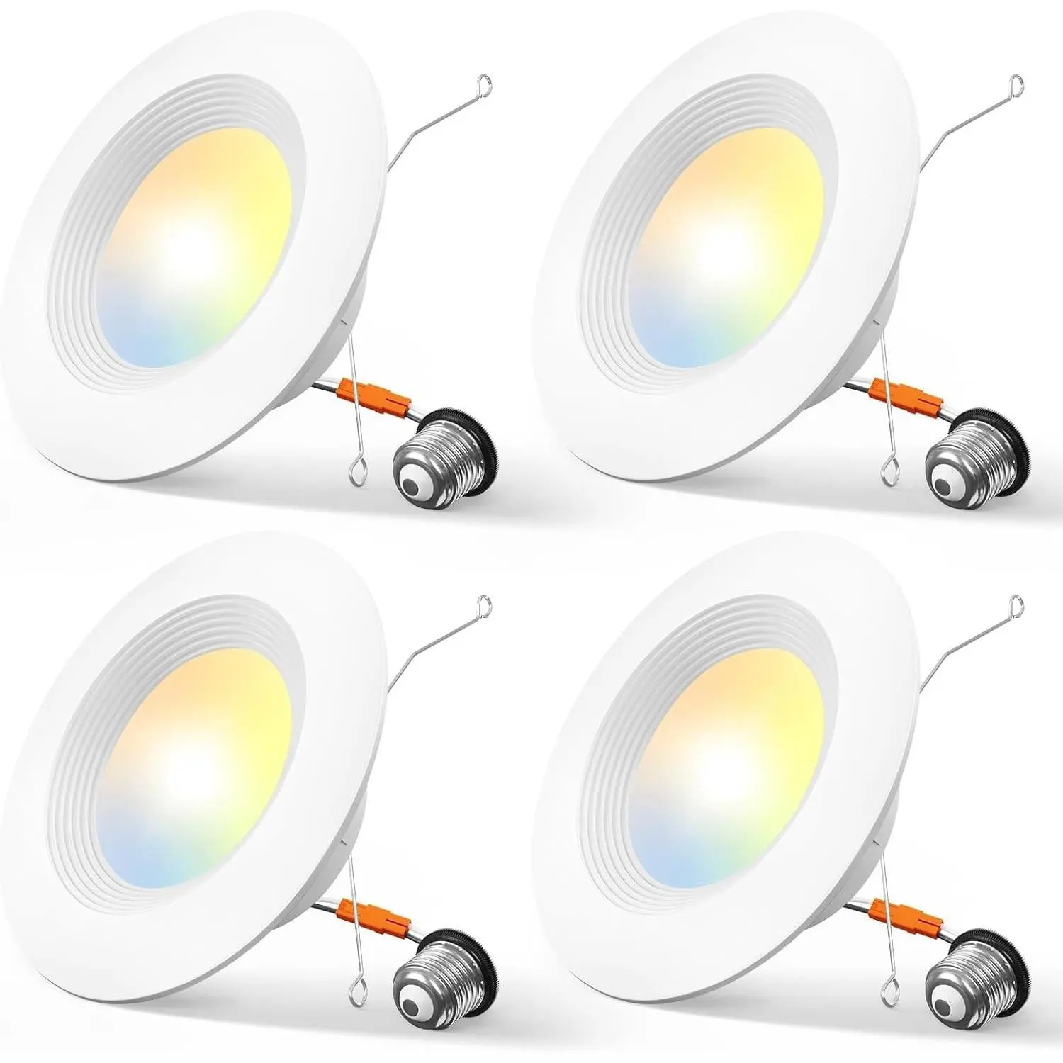 4 Pack 5/6 inch 5CCT LED Recessed Lighting, Dimmable, 12.5W=100W, 950LM, 2700K/3000K/4000K/5000K/6000K Selectable, Retrofit Can Lights with Baffle Trim, IC Rated - ETL & FCC, White