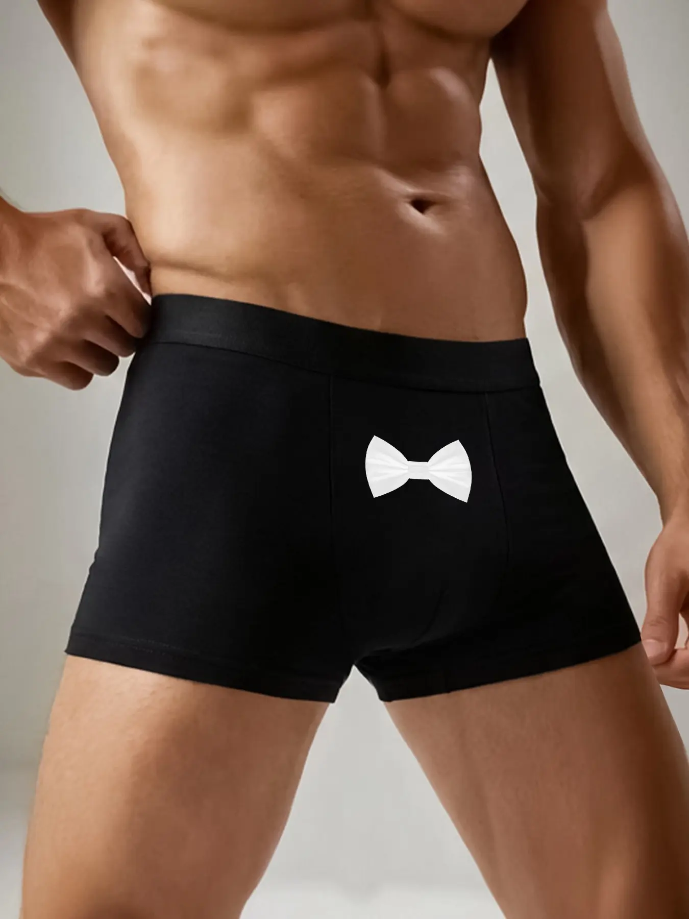 Men's Bow Tie Novelty Print Briefs, Fun and Funny Mid-Waist Boxer Shorts, Casual Underwear for Daily Wear, Parties, Weddings